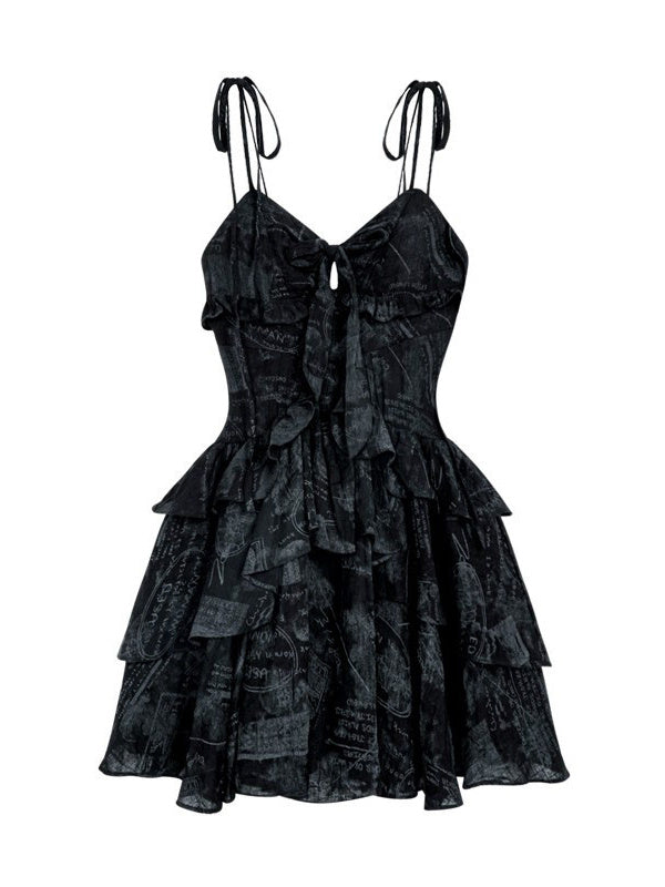 Scribble Print Bow Mini Dress