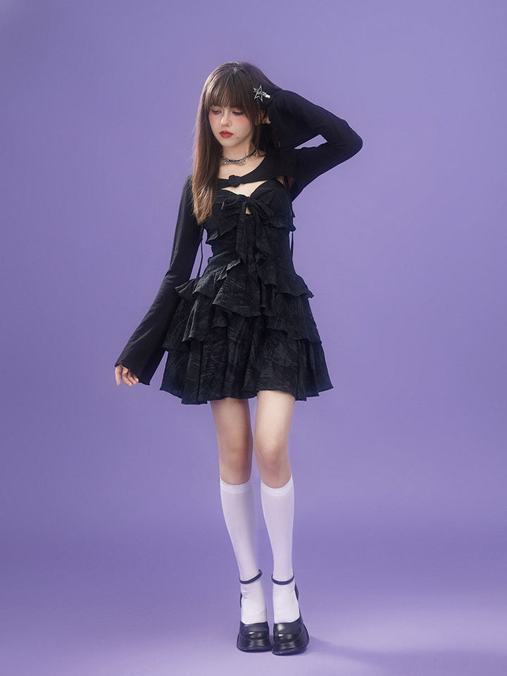 Scribble Print Bow Mini Dress