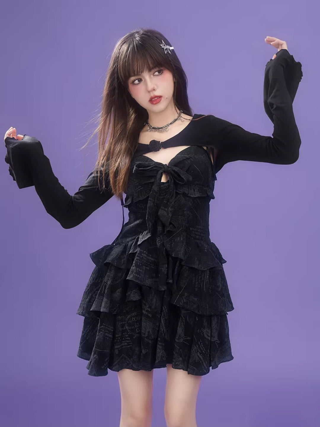 Scribble Print Bow Mini Dress
