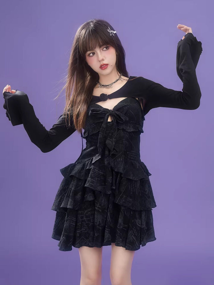 Scribble Print Bow Mini Dress