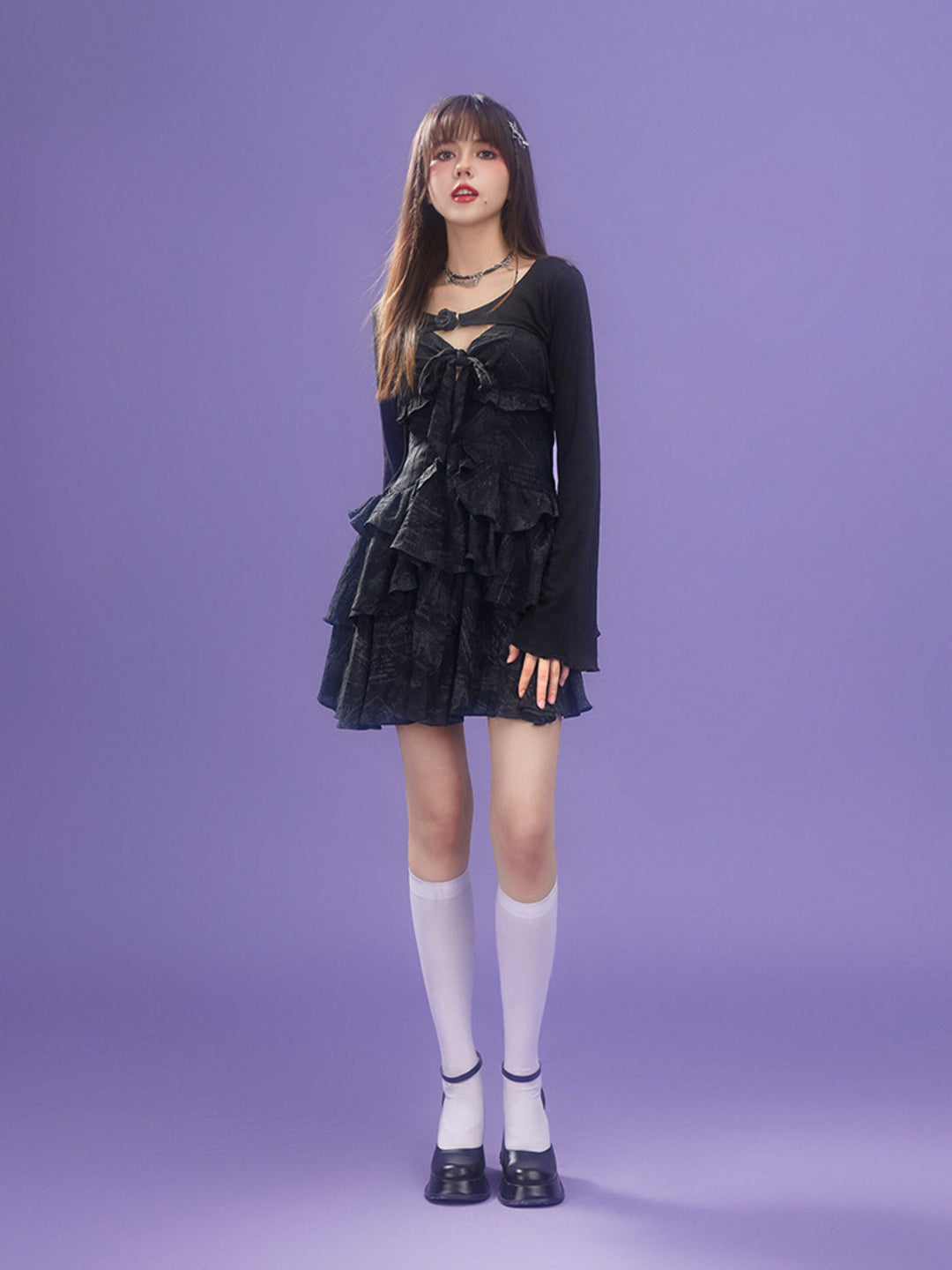 Scribble Print Bow Mini Dress