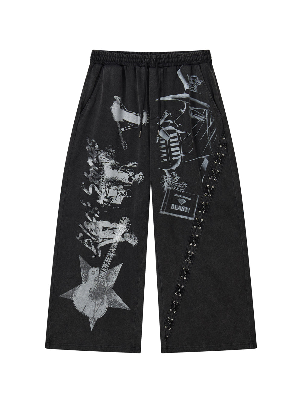 Rock Graphic Lace-Up Wide-Leg Pants