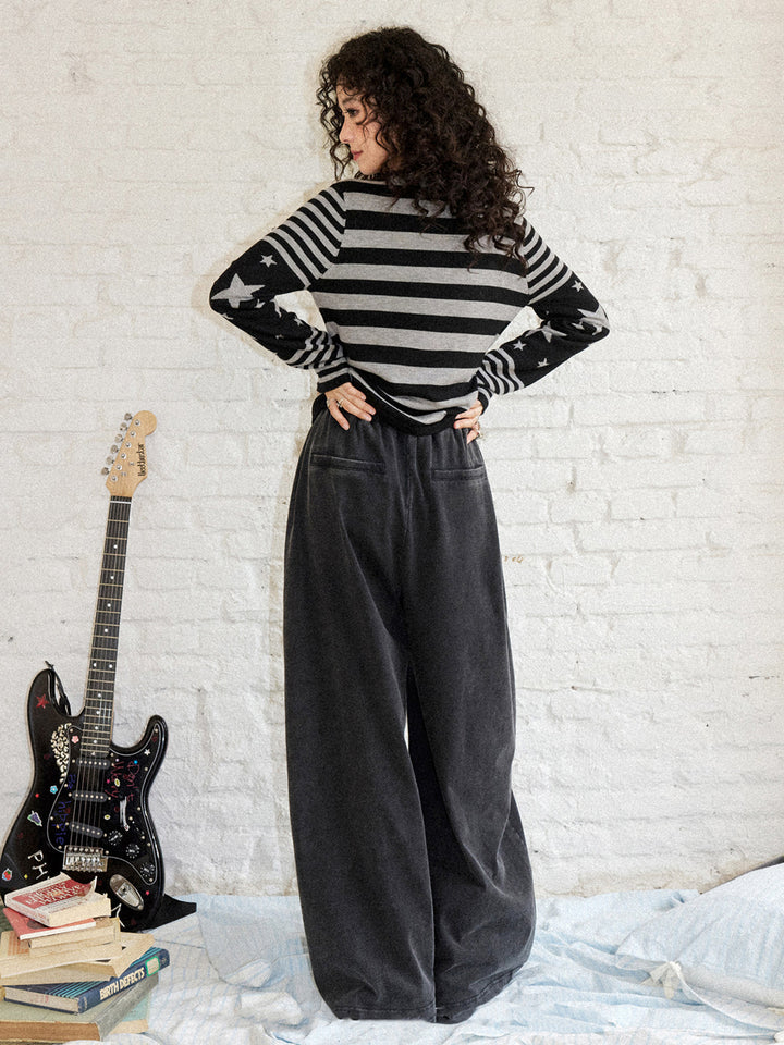Rock Graphic Lace-Up Wide-Leg Pants
