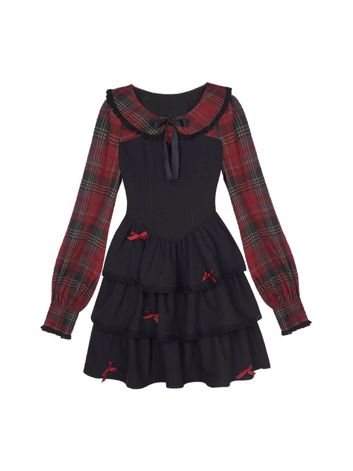 Plaid Bow Tiered Mini Dress