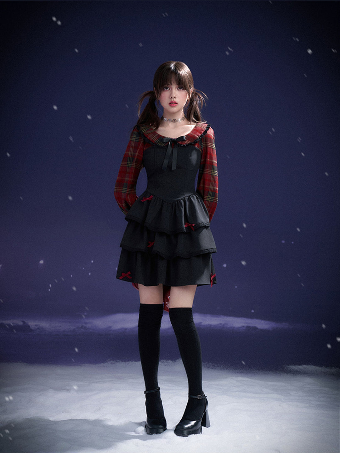 Plaid Bow Tiered Mini Dress