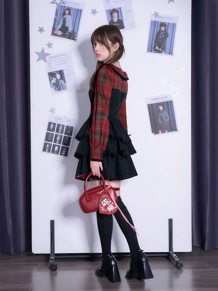 Plaid Bow Tiered Mini Dress