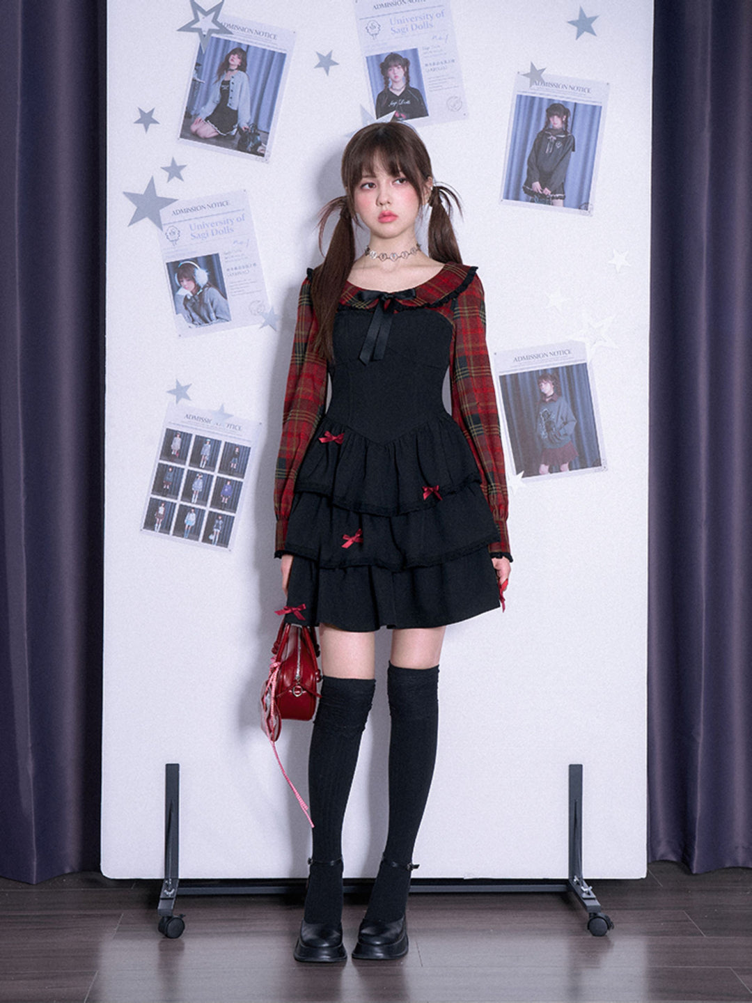 Plaid Bow Tiered Mini Dress
