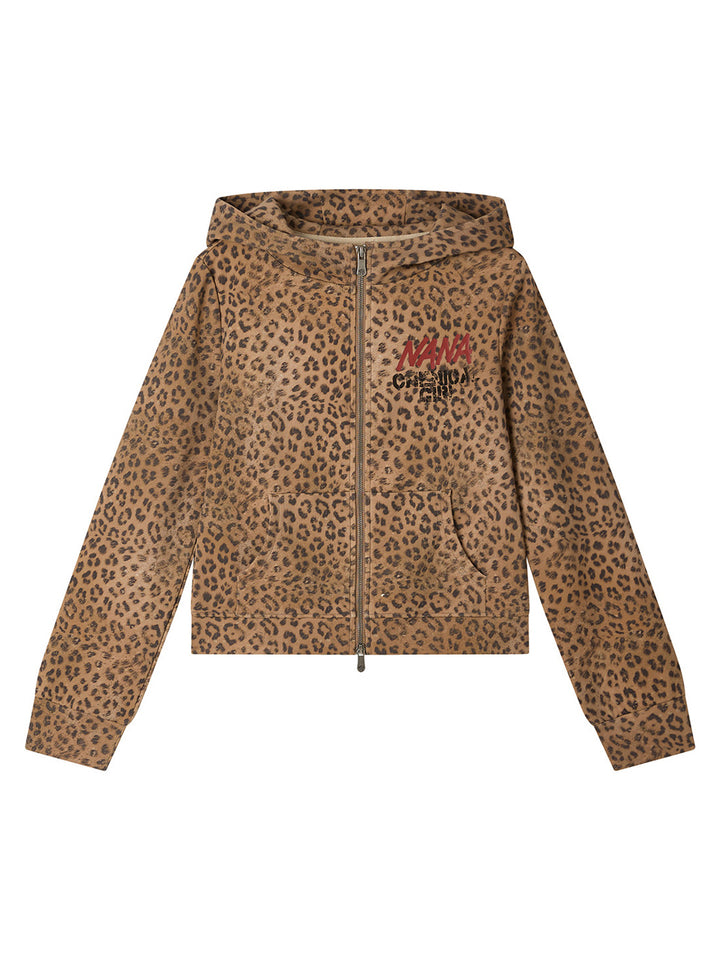 Leopard Print Cat Ear Zip Hoodie