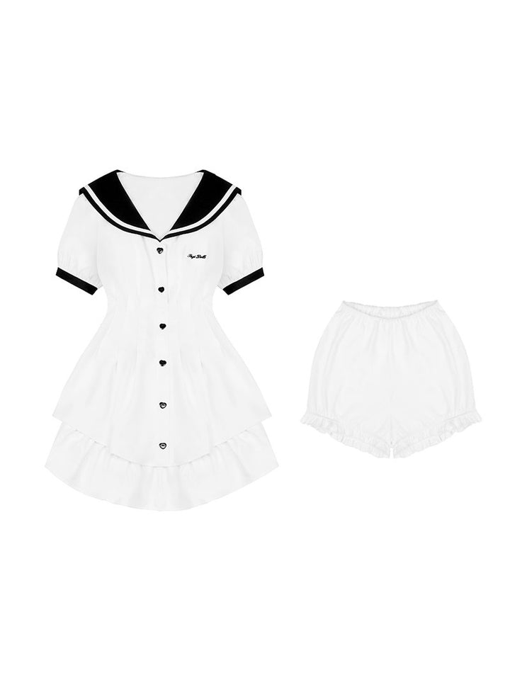 Sailor Collar Ruffle Mini Dress