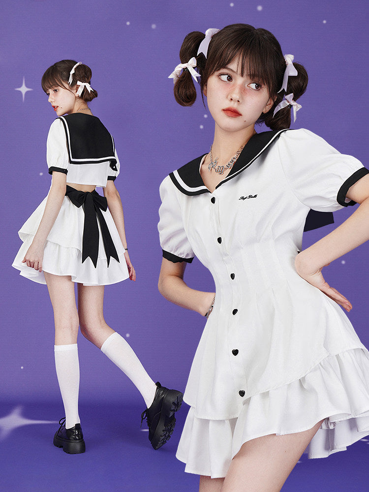 Sailor Collar Ruffle Mini Dress