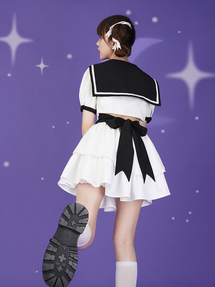 Sailor Collar Ruffle Mini Dress