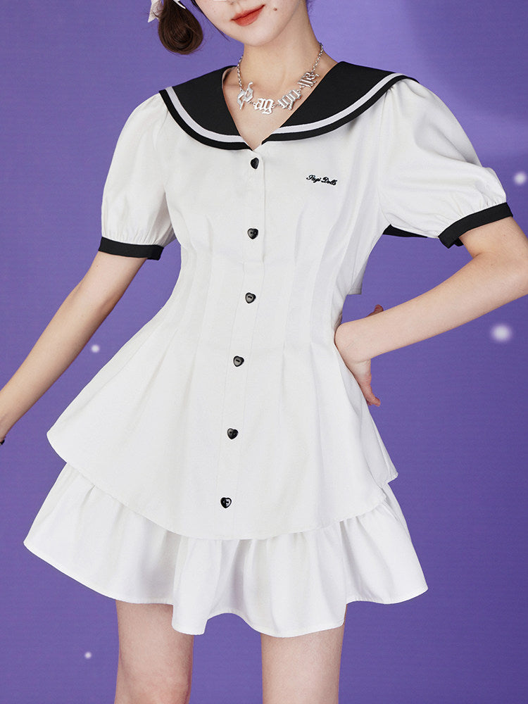 Sailor Collar Ruffle Mini Dress