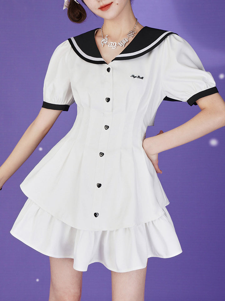 Sailor Collar Ruffle Mini Dress