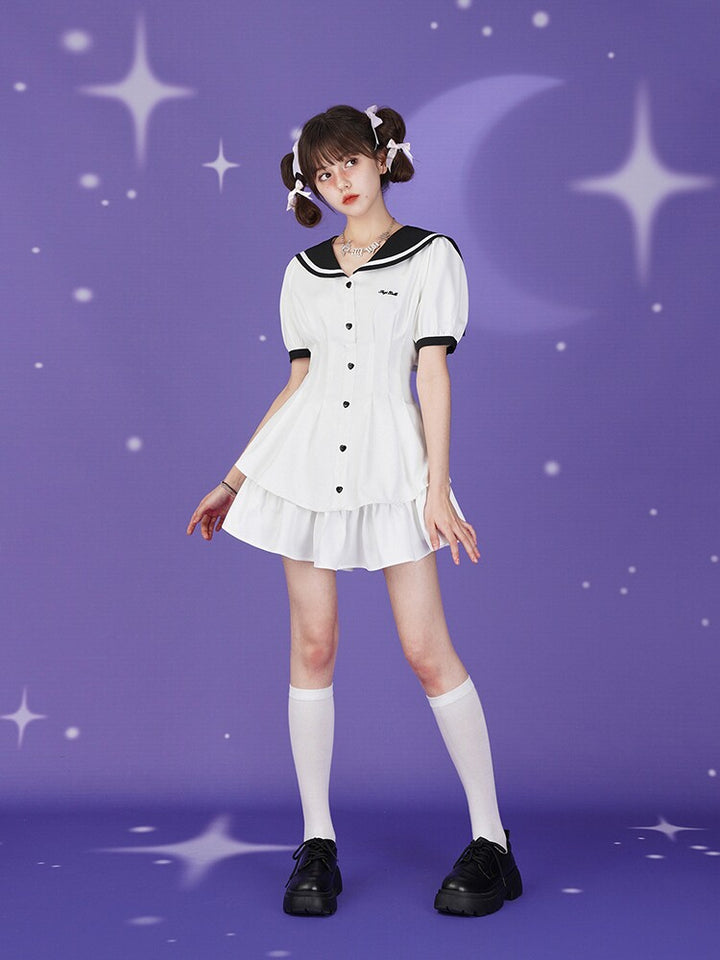 Sailor Collar Ruffle Mini Dress