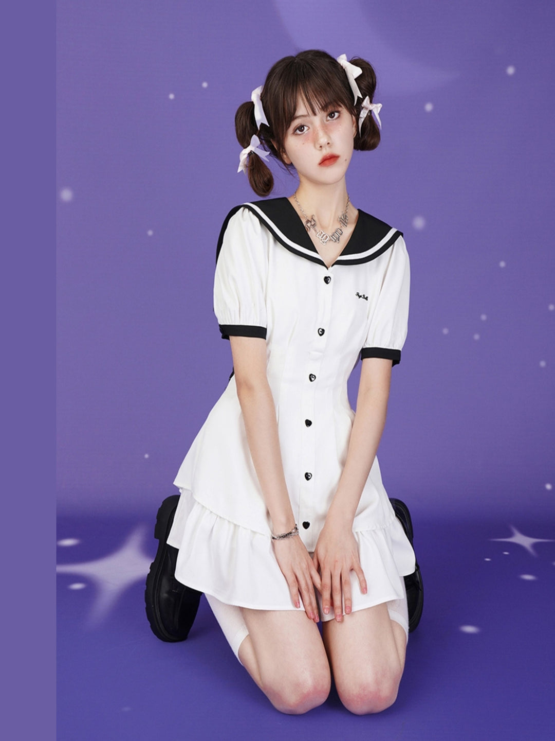 Sailor Collar Ruffle Mini Dress