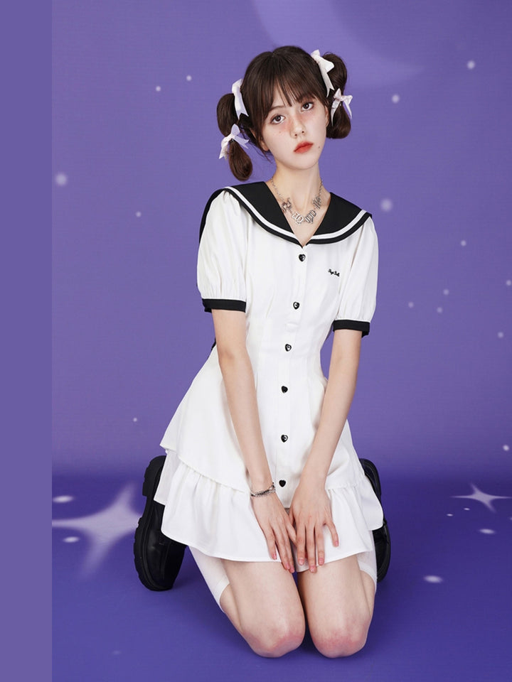 Sailor Collar Ruffle Mini Dress
