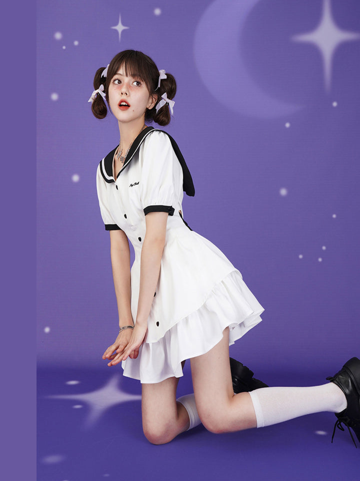 Sailor Collar Ruffle Mini Dress