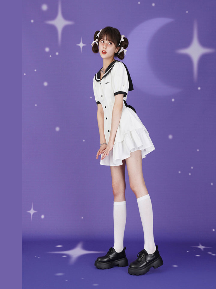 Sailor Collar Ruffle Mini Dress