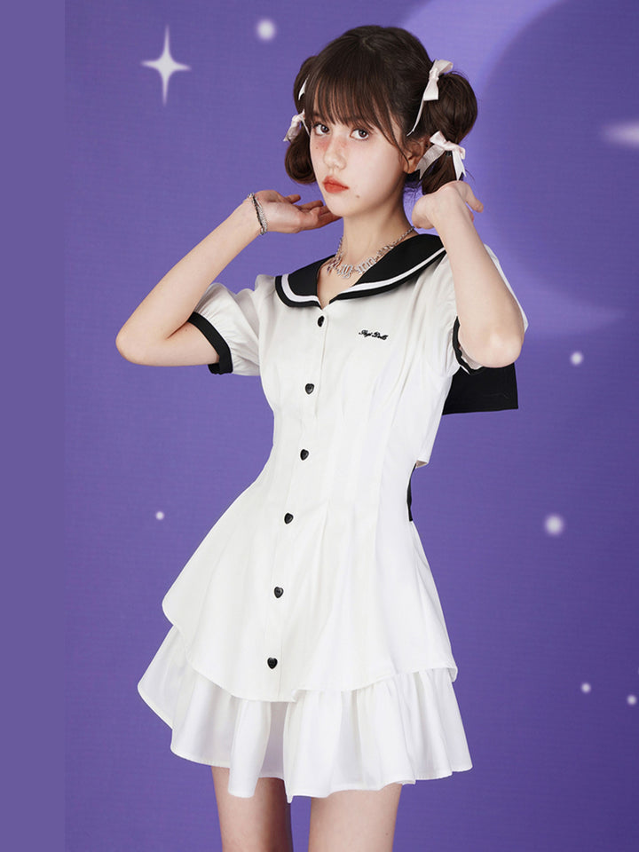 Sailor Collar Ruffle Mini Dress