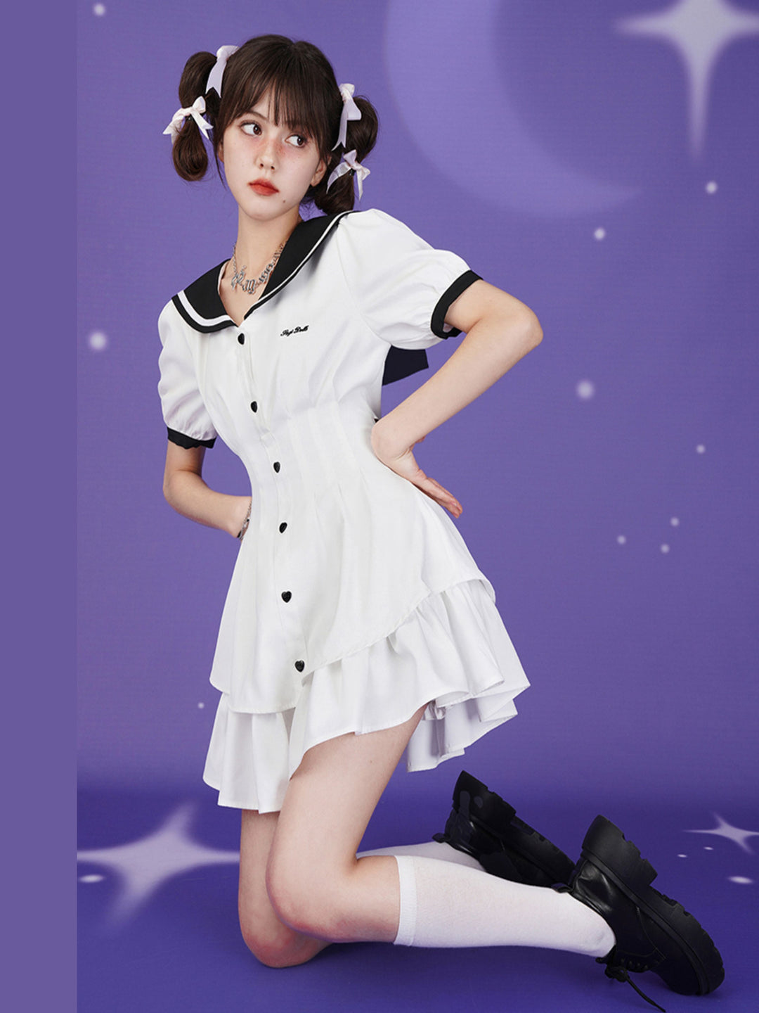 Sailor Collar Ruffle Mini Dress