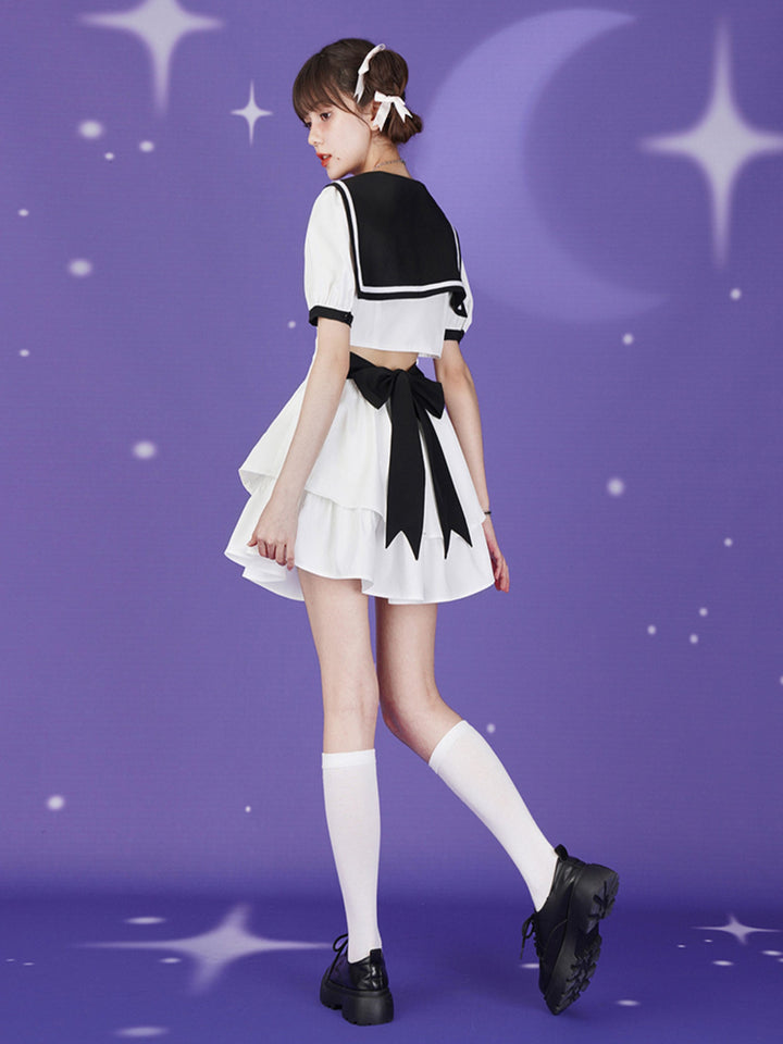 Sailor Collar Ruffle Mini Dress