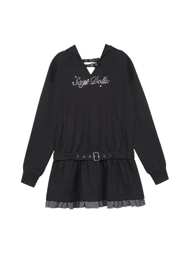 Belted Hooded Ruffle Mini Dress