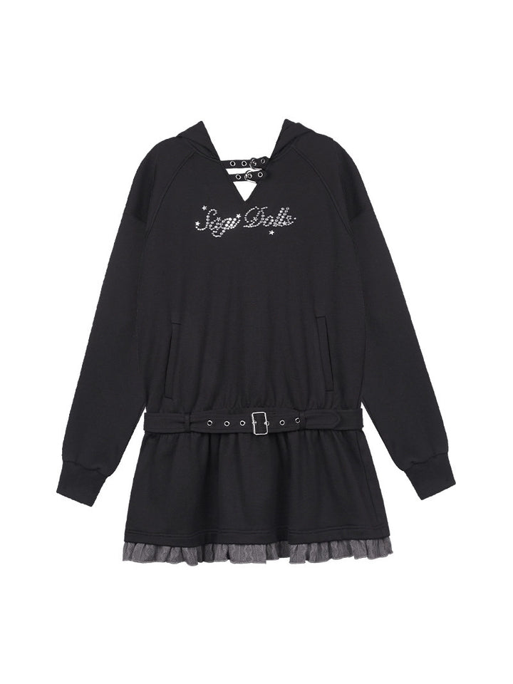 Belted Hooded Ruffle Mini Dress