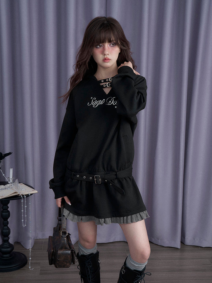 Belted Hooded Ruffle Mini Dress