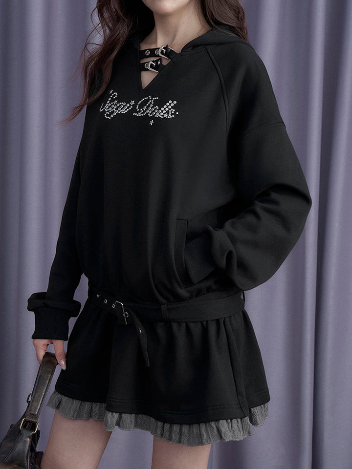 Belted Hooded Ruffle Mini Dress