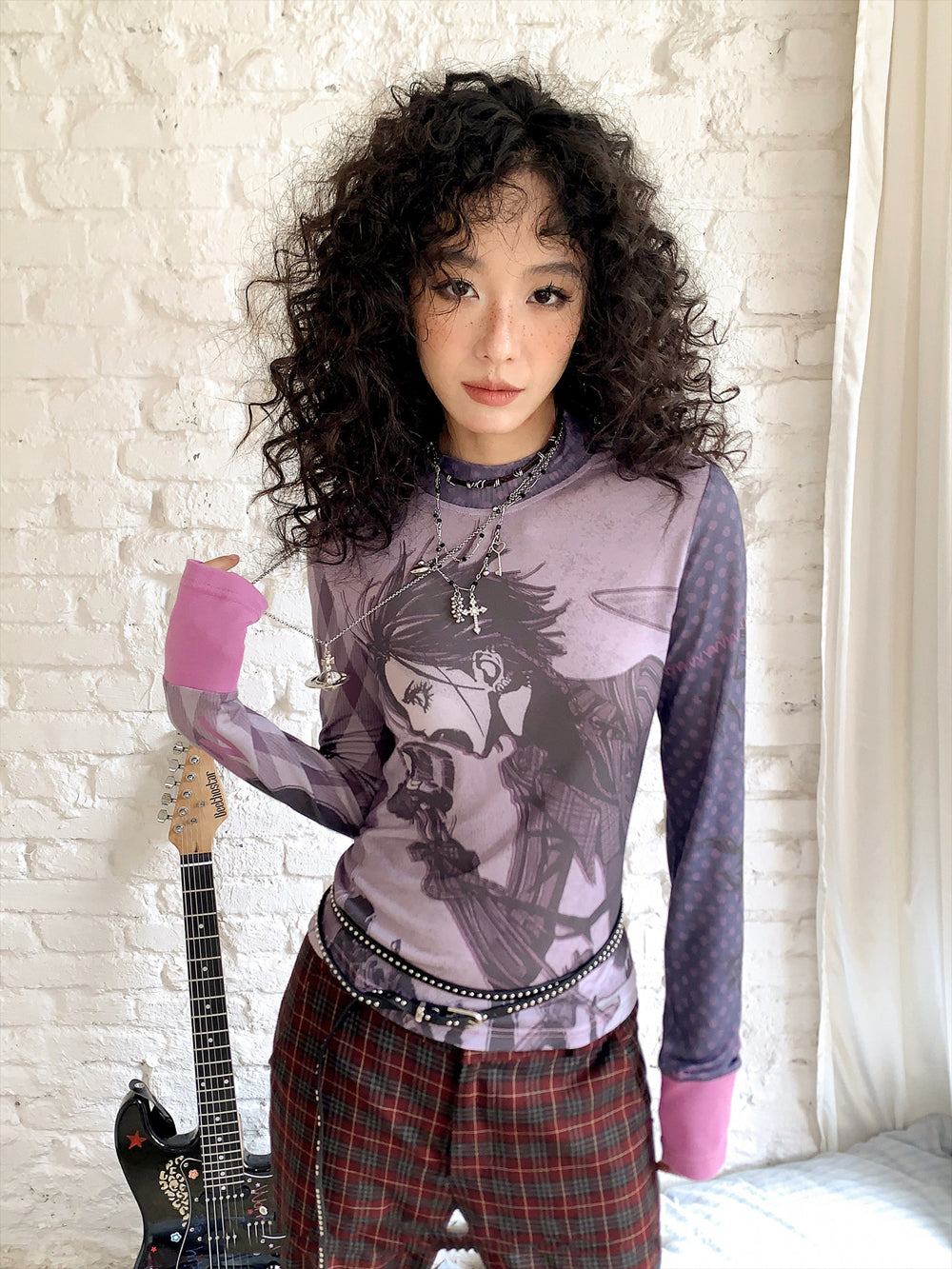Punk Rock Manga Graphic Long Sleeve Top