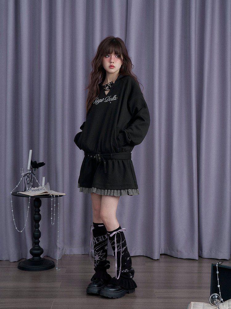 Belted Hooded Ruffle Mini Dress