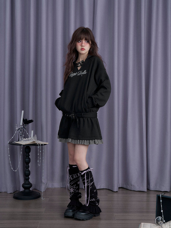 Belted Hooded Ruffle Mini Dress