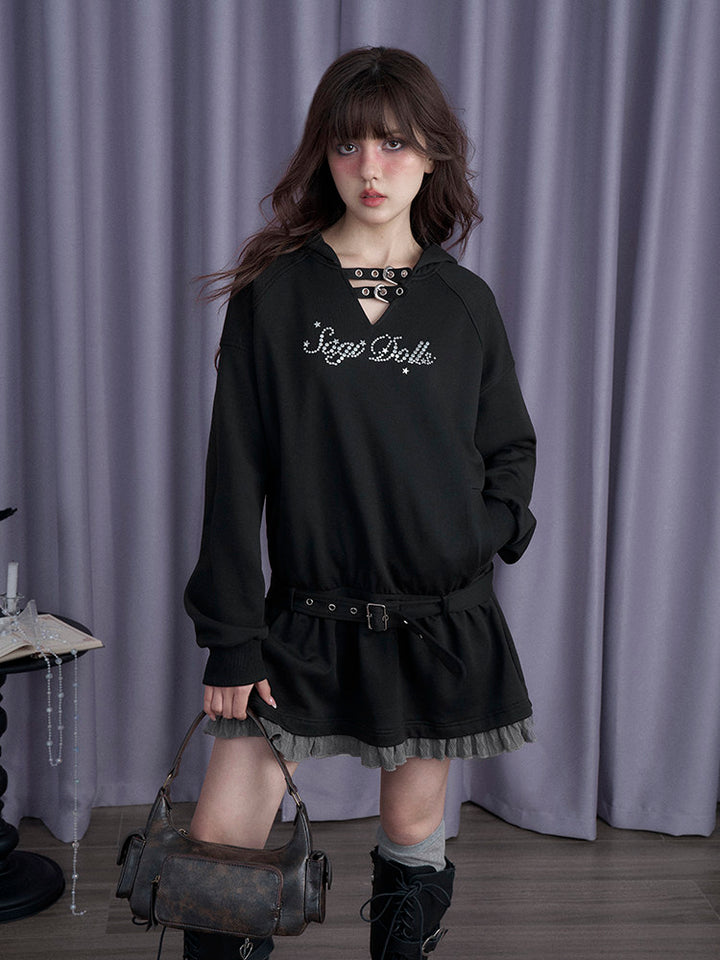 Belted Hooded Ruffle Mini Dress