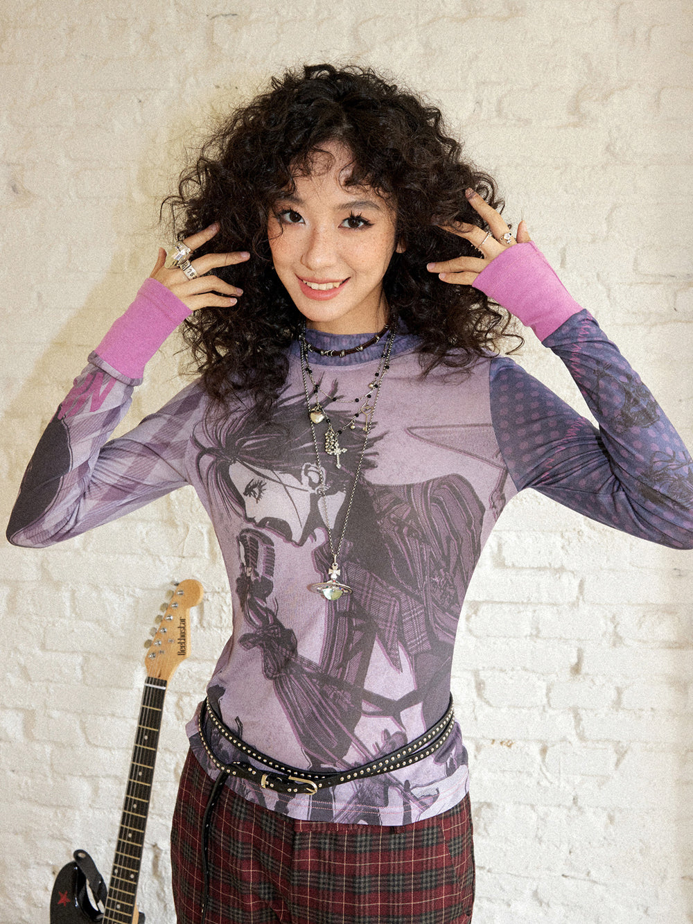 Punk Rock Manga Graphic Long Sleeve Top