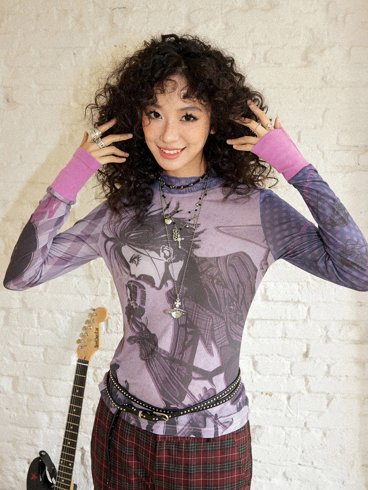 Punk Rock Manga Graphic Long Sleeve Top