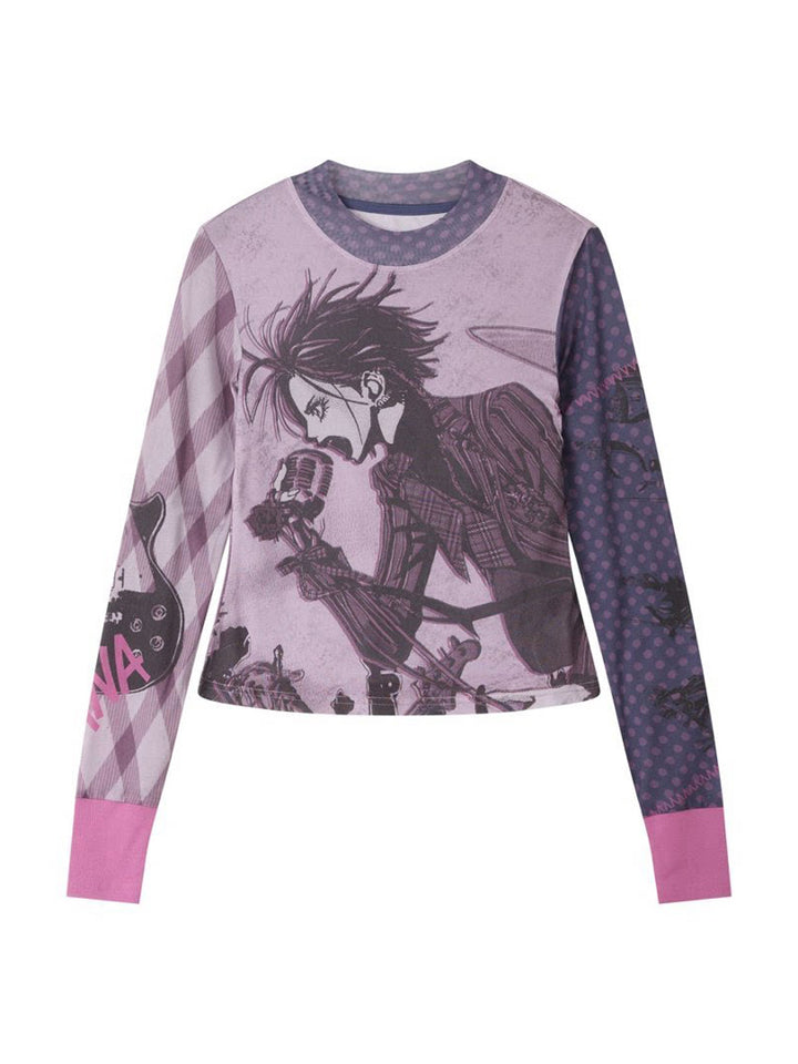 Punk Rock Manga Graphic Long Sleeve Top