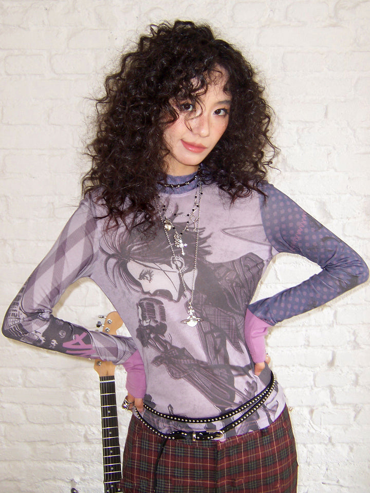 Punk Rock Manga Graphic Long Sleeve Top