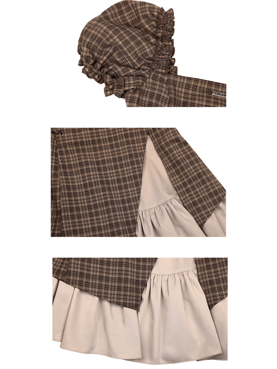Brown Plaid Puff Sleeve Lace-Up Mini Dress