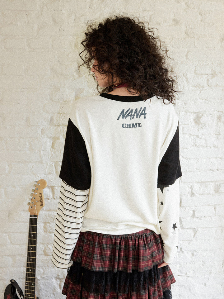 Punk Rock Manga Layered Sleeve Graphic Top