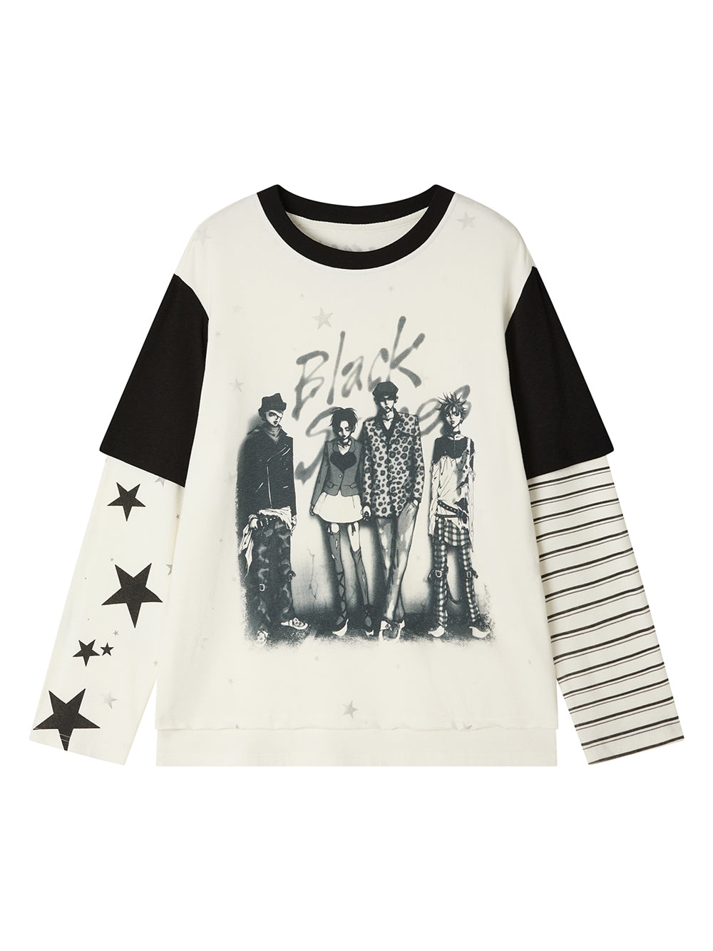 Punk Rock Manga Layered Sleeve Graphic Top