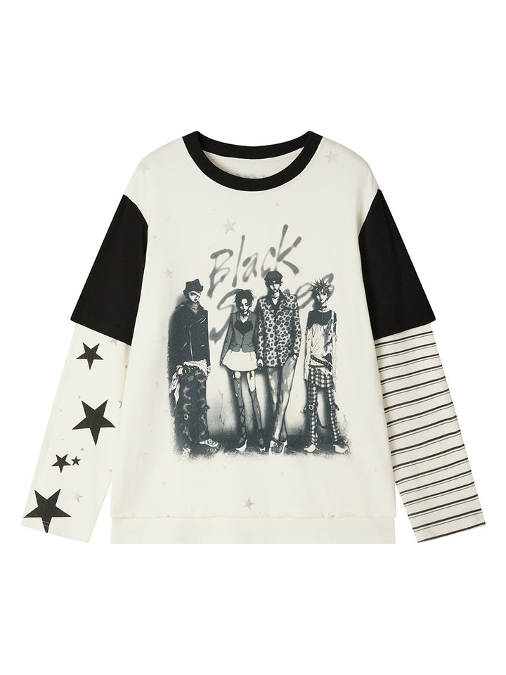 Punk Rock Manga Layered Sleeve Graphic Top