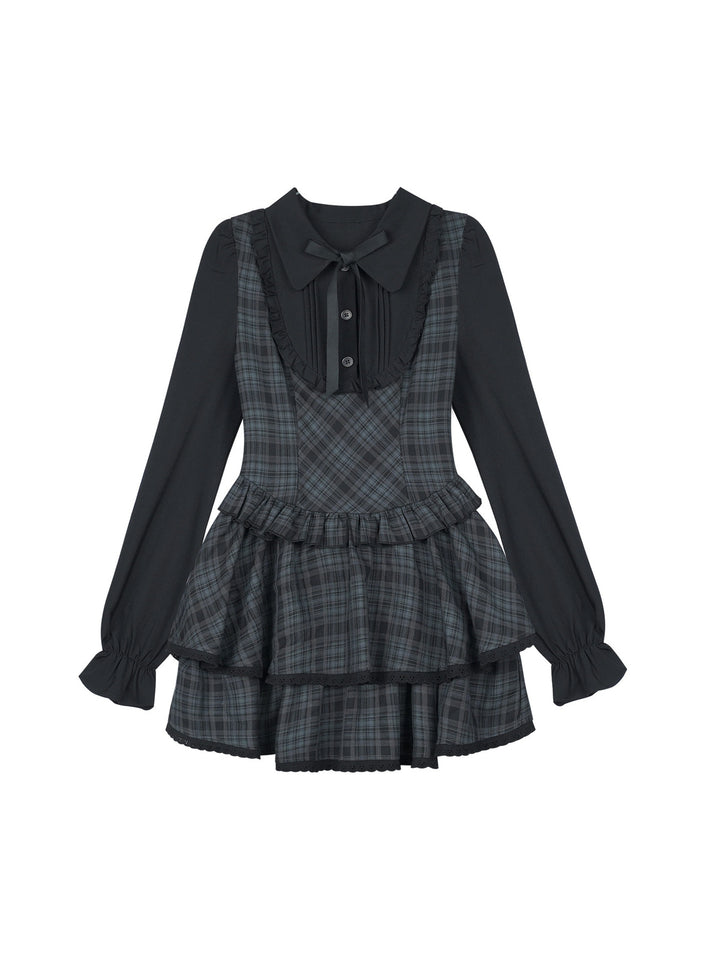 Plaid Faux-Layered Tiered Mini Dress