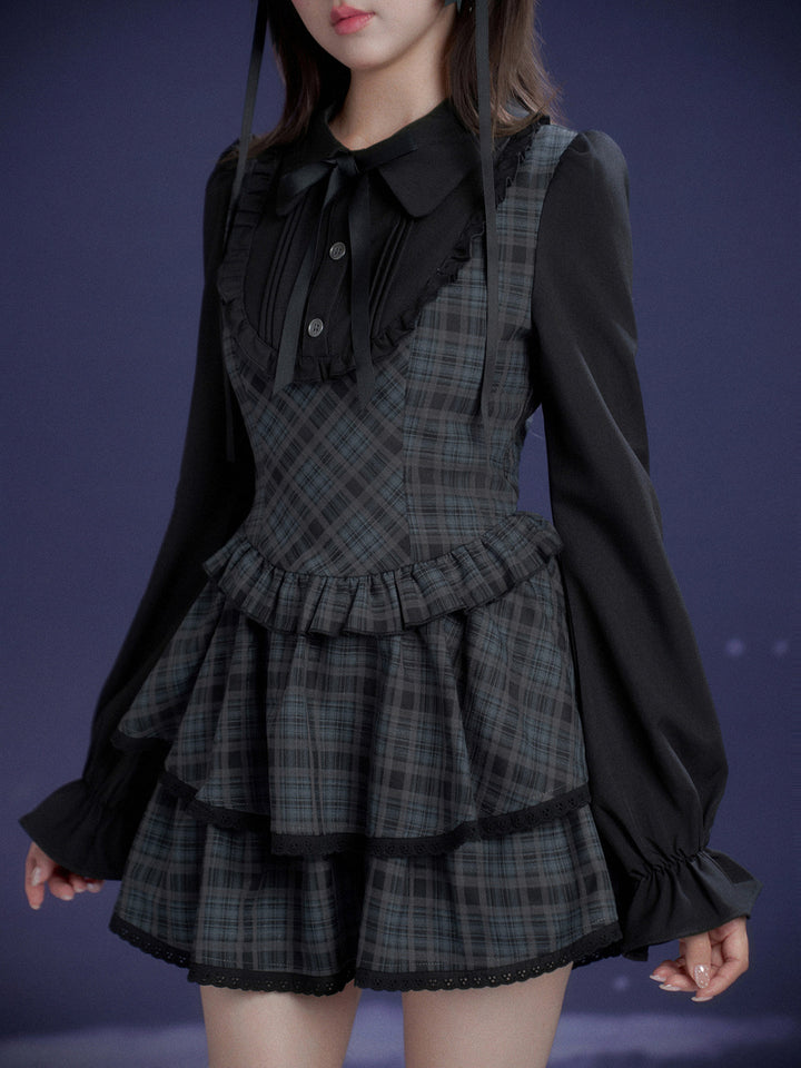 Plaid Faux-Layered Tiered Mini Dress