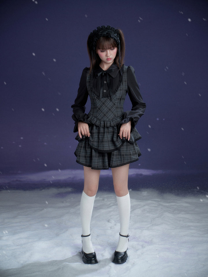 Plaid Faux-Layered Tiered Mini Dress