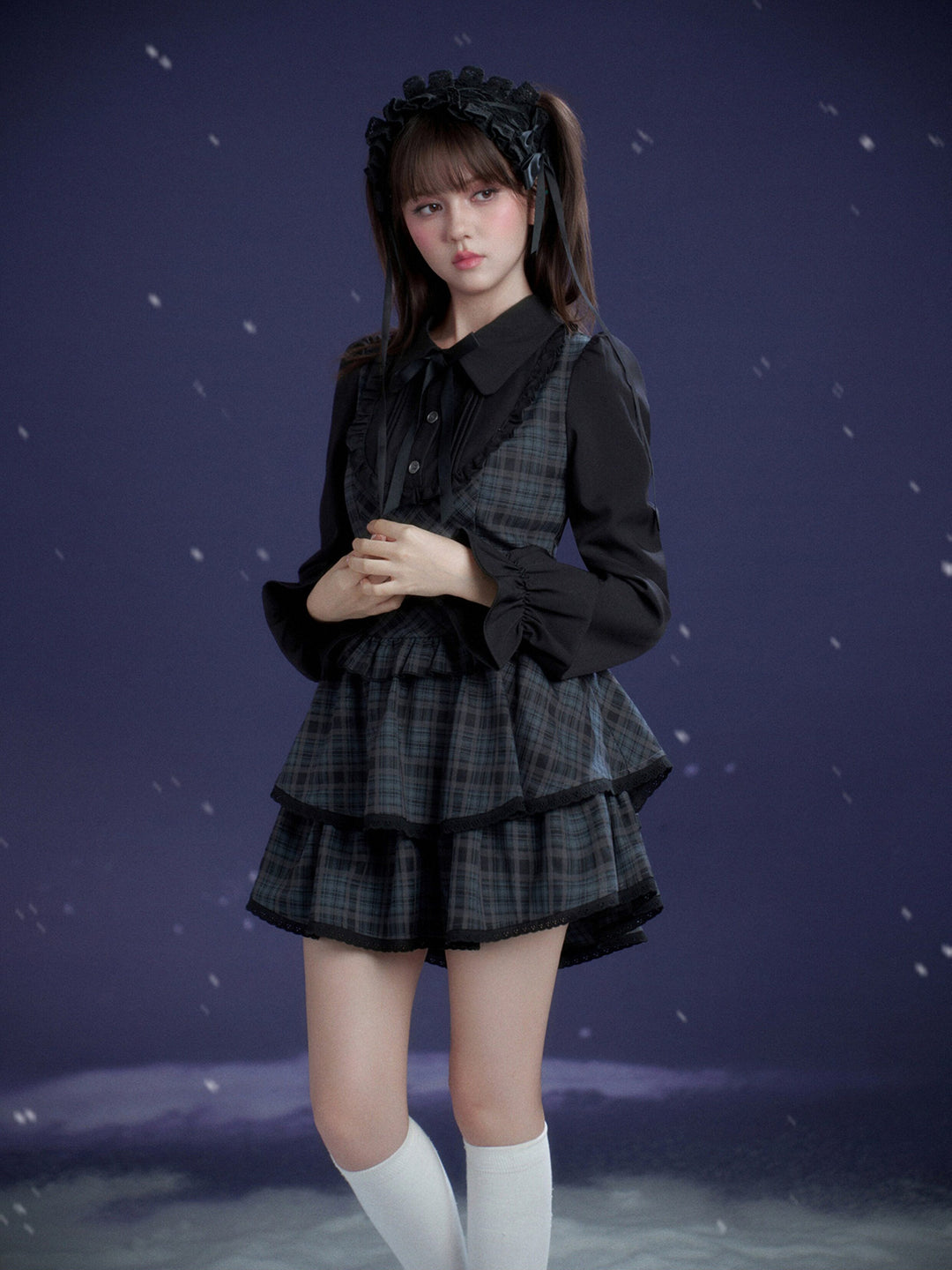 Plaid Faux-Layered Tiered Mini Dress
