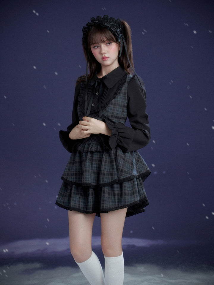 Plaid Faux-Layered Tiered Mini Dress