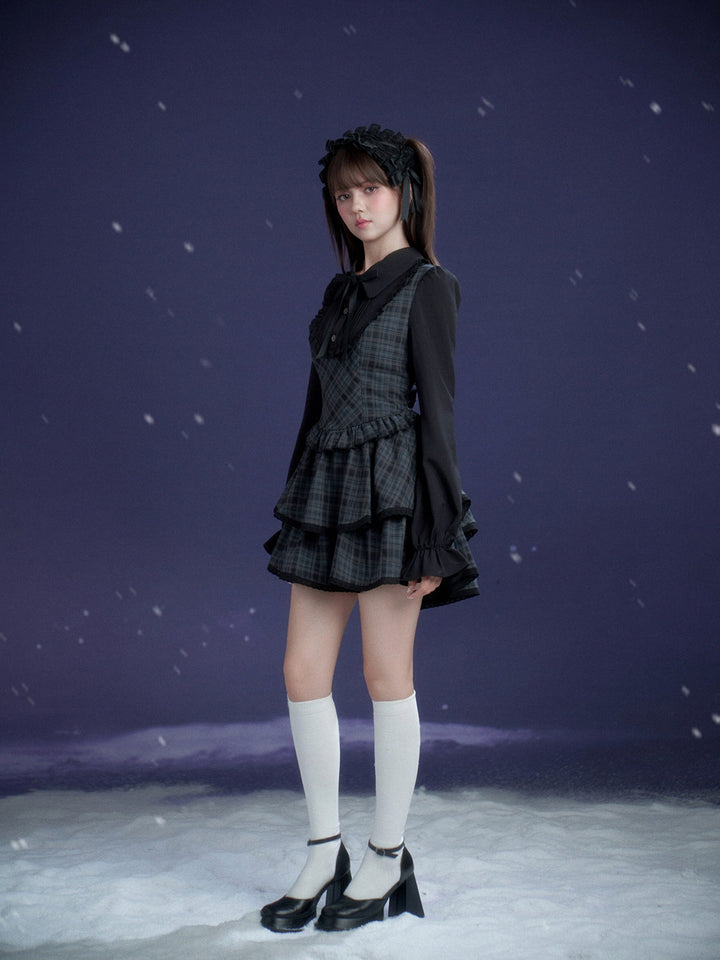 Plaid Faux-Layered Tiered Mini Dress