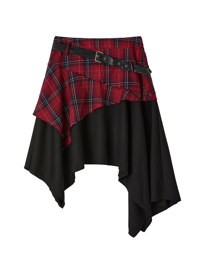Punk Plaid Layered Asymmetric Midi Skirt