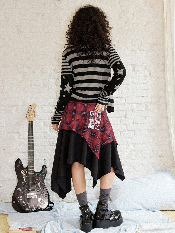 Punk Plaid Layered Asymmetric Midi Skirt