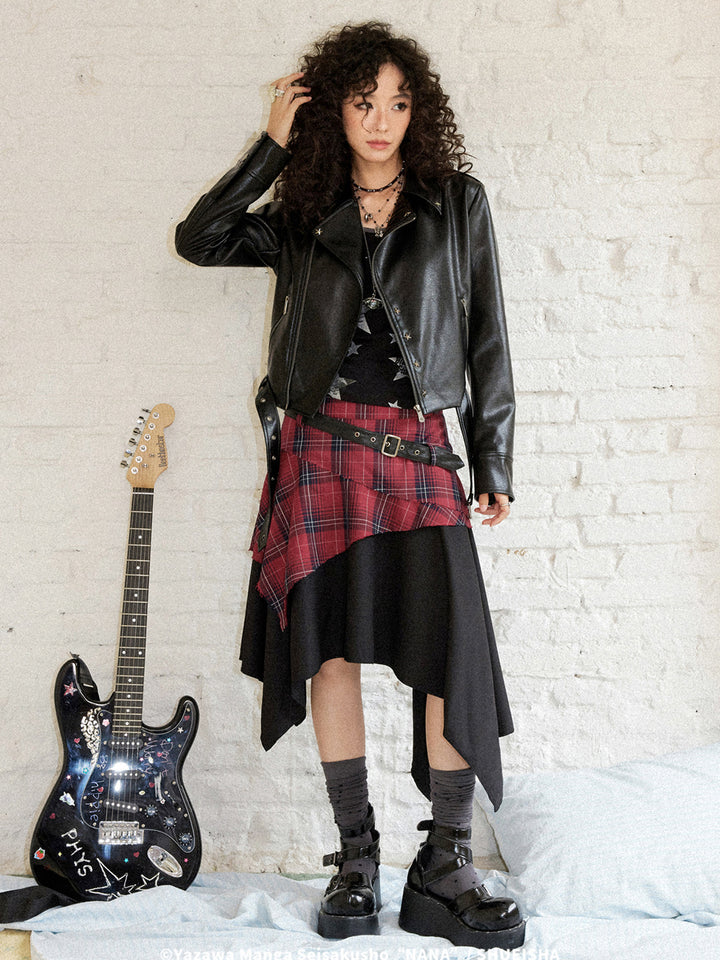 Punk Plaid Layered Asymmetric Midi Skirt